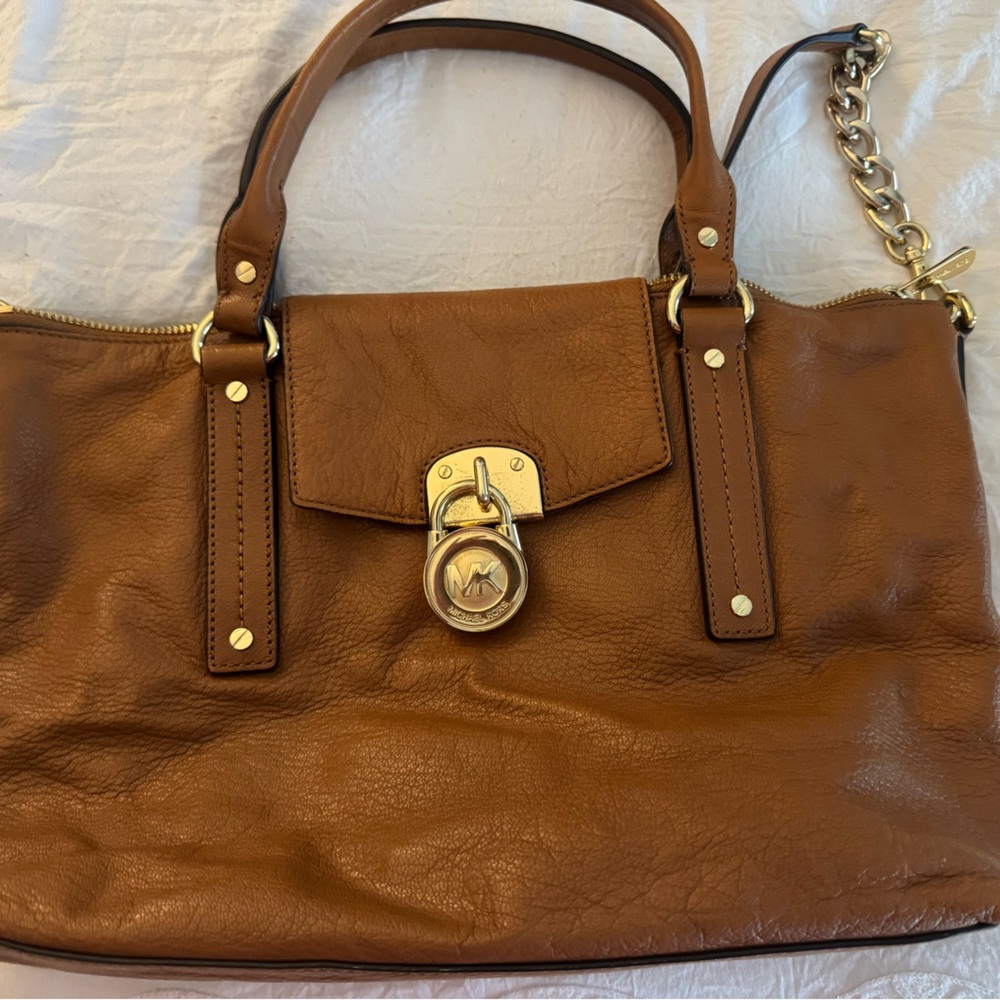 Michael Kors Caramel Leather Shoulder Bag with Gold Accents